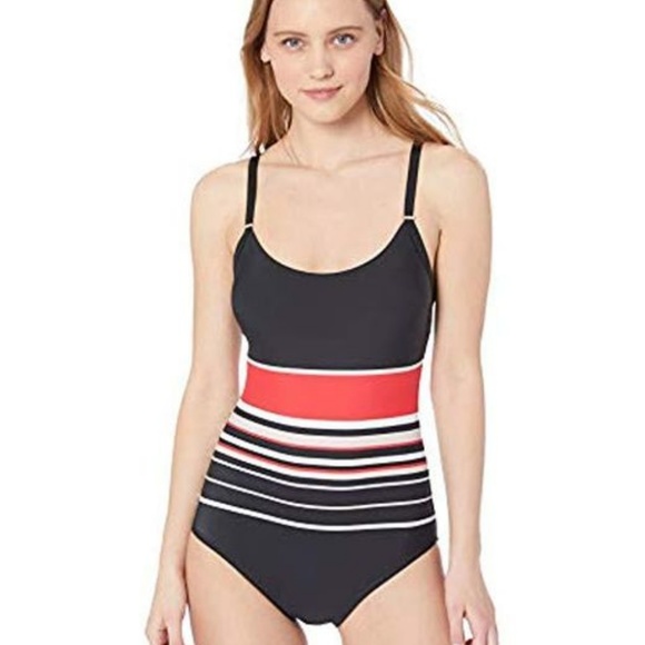 Calvin Klein Over The Shoulder Striped One Piece - Picture 1 of 3